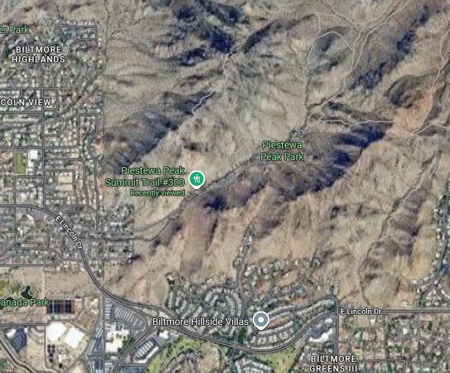 Map of the Piestewa Peak trailhead