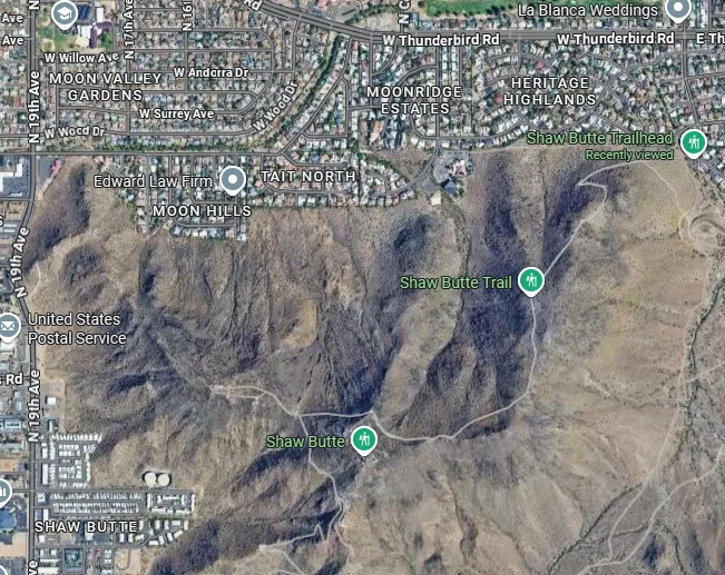 Map of the Shaw Butte trailhead